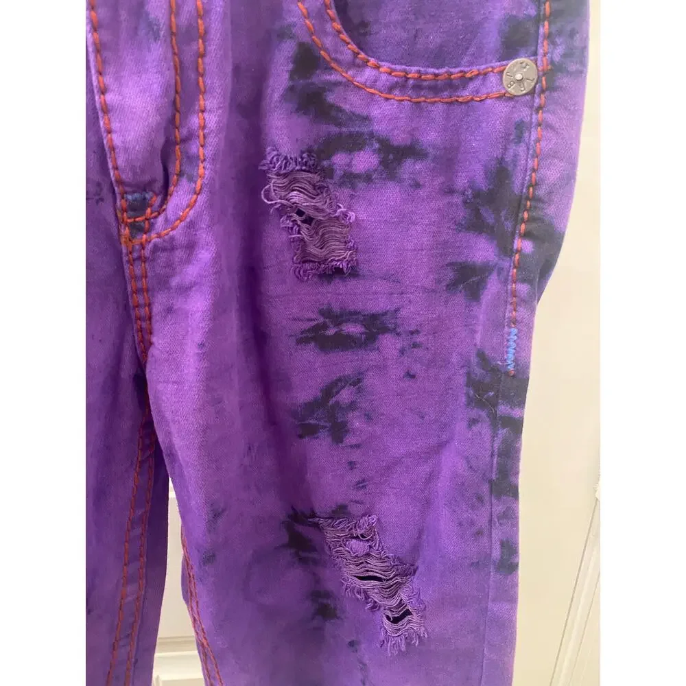 True Religion Urban Cow Billy Purple Wash Distressed Denim Jean Shorts Sz 34 - Picture 4 of 8